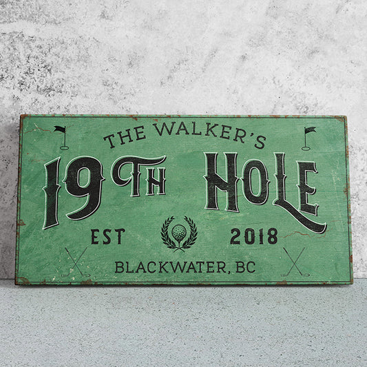 Personalized 19th Hole Signs - Custom Golf Wall Art and Decor for Home Bar, Man Cave, or Coastal Home - Best & Cool Golfer Gift for Him, Dad, or Golf Lover - Vintage Prints, and Masters Party Decorations