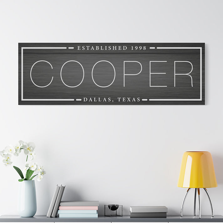 Family Last Name Sign – Minimalist Canvas Wall Art with Initials, Family Established Date, Rustic Decor, Perfect Newlywed or Housewarming Gift