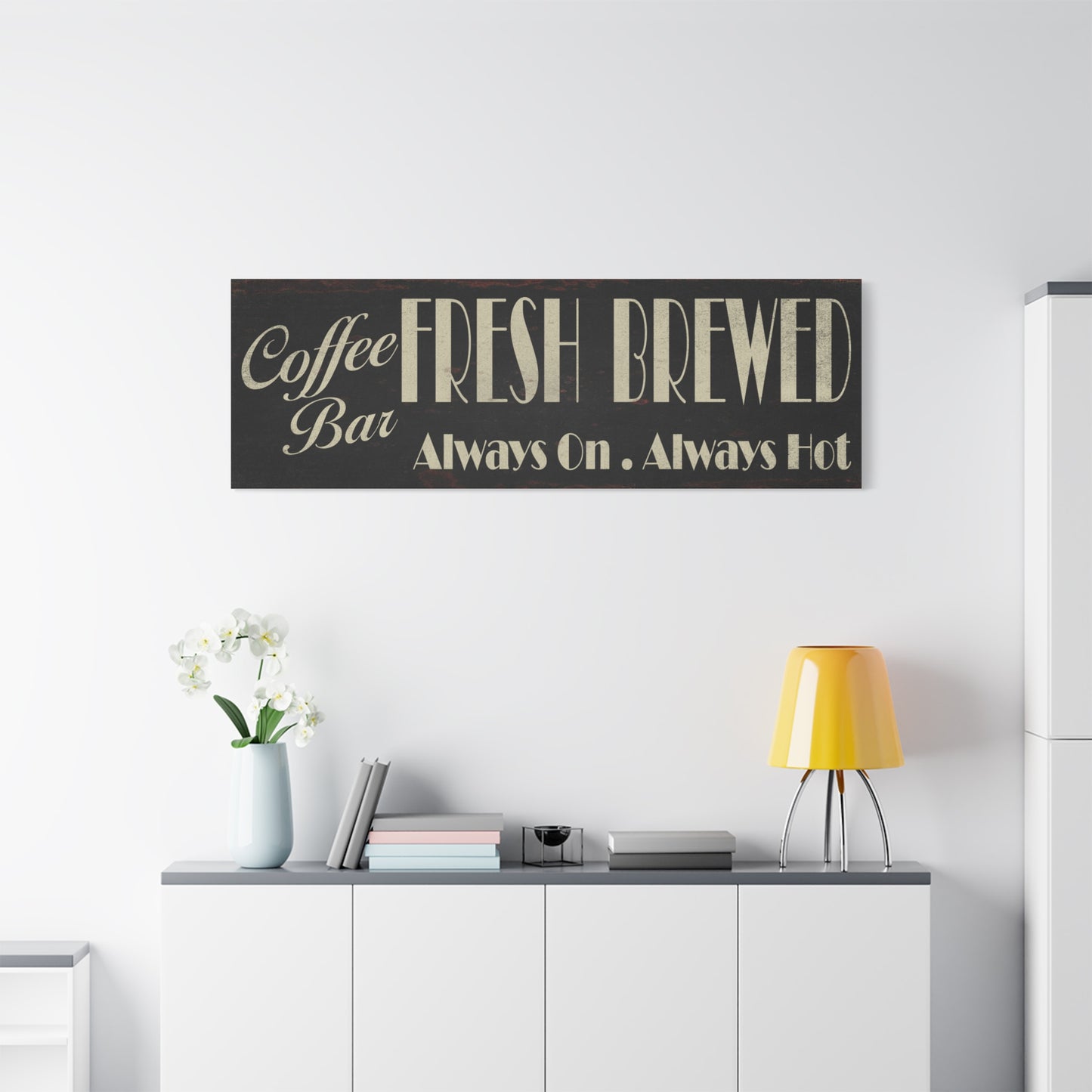 Custom Fresh Brewed Coffee Bar Sign - Personalized Rustic Vintage Style Coffee Wall Sign for Kitchen, Cafe, Office, or Home Bar