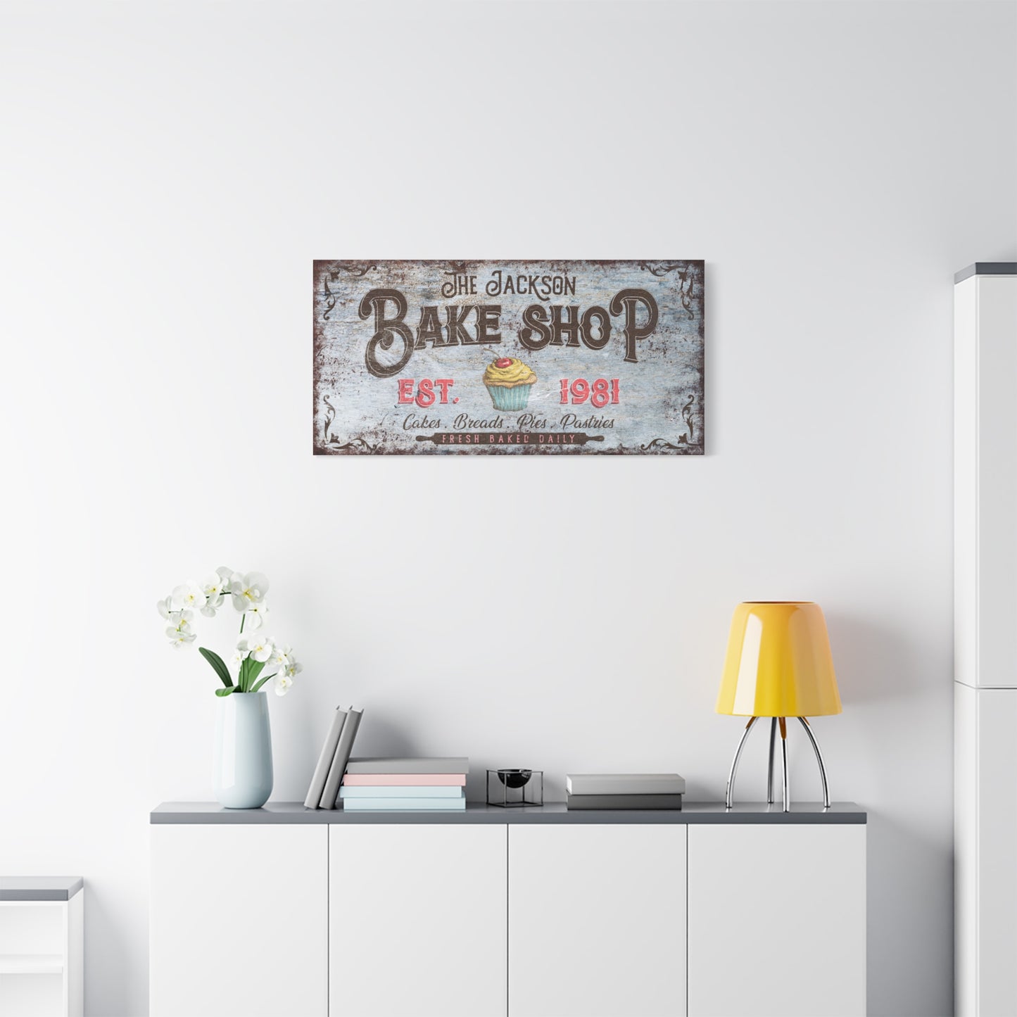 Custom Bakery Sign - Personalized Bake Shop Wall Decor, Rustic Farmhouse Kitchen Art, Vintage Bakery Canvas, Retro Bakery Decor, Freshly Baked Sign, Custom Gifts for Baking Lovers, Kitchen and Bakery Wall Art
