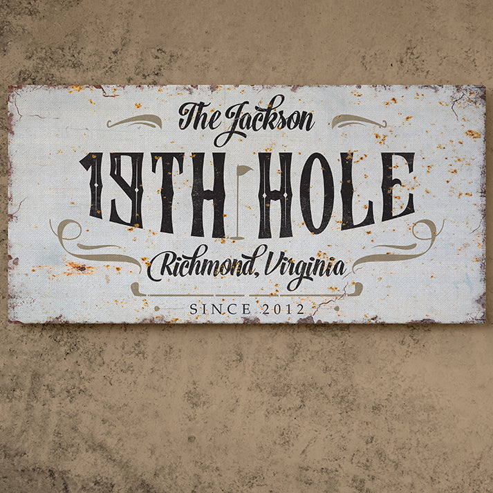 Personalized 19th Hole Signs - Custom Vintage Golf Wall Art Sign , Bedroom, Basement, Home Bar - Golf Canvas Gift for Husband, Dad, Wedding, Anniversary, Golf Lovers, Coaches & Fans