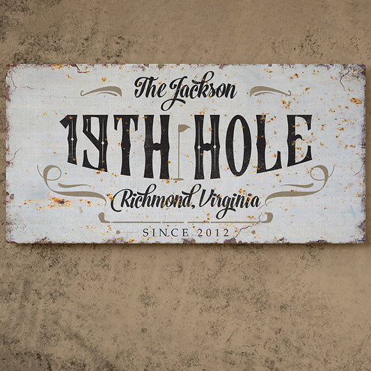 Personalized 19th Hole Signs - Custom Vintage Golf Wall Art Sign , Bedroom, Basement, Home Bar - Golf Canvas Gift for Husband, Dad, Wedding, Anniversary, Golf Lovers, Coaches & Fans