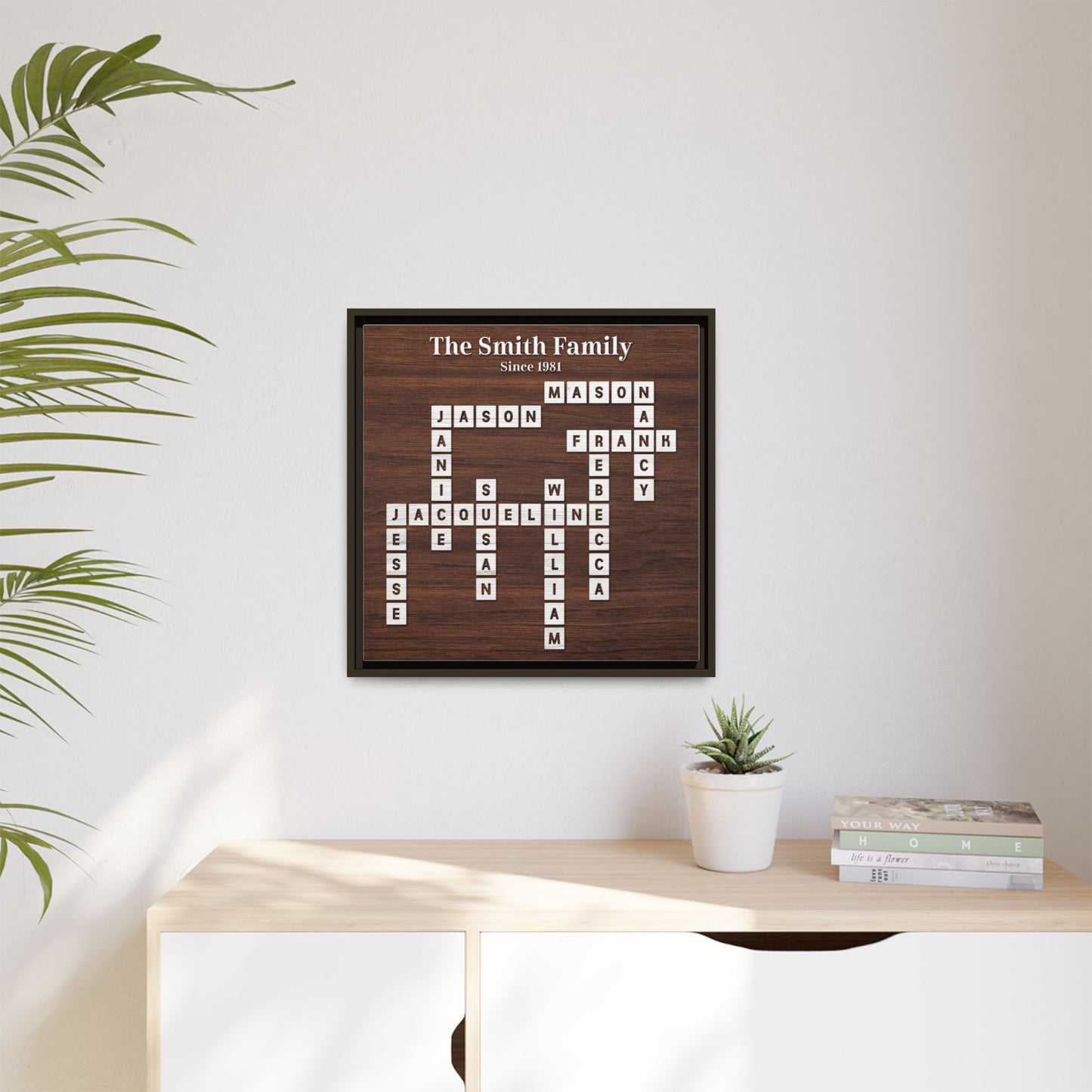 Personalised Scrabble Family Name Sign - Custom Family Tree Name Frame with Letter - Unique Scrabble Art Keepsake for Christmas, Weddings, Anniversaries & Family Gifts