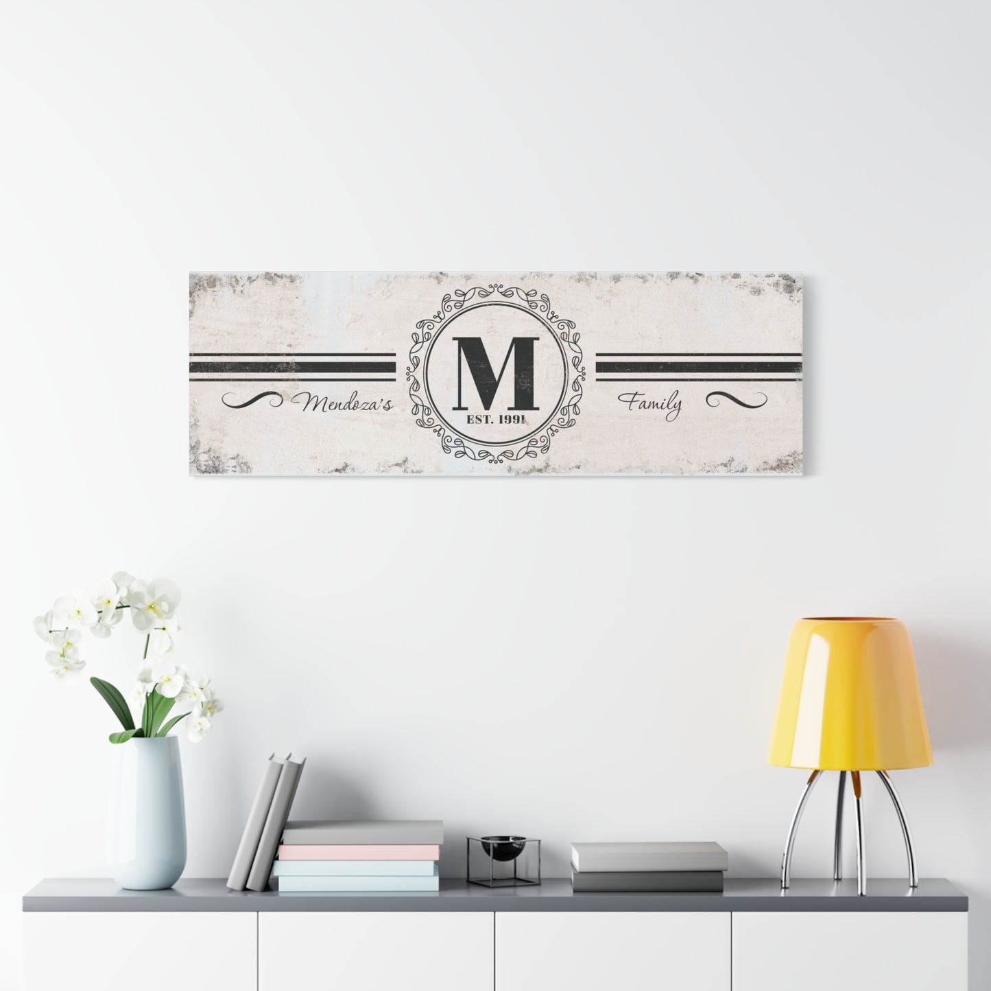 Personalized Family Last Name Sign - Custom Rustic Farmhouse Style Canvas Wall Art with Elegant Lettering, Vintage-Inspired Designs - Perfect Newlywed Gift and Family Established Name Decor