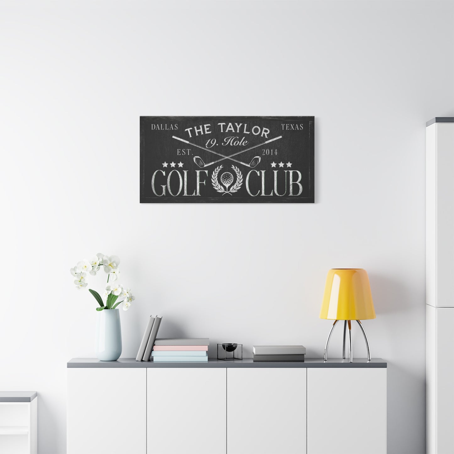Personalized 19th Hole Golf Signs - Custom Golf Club Wall Art - Rustic Golf Lounge Decor - Modern Farmhouse Golfing Canvas for Man Cave, Bar, or Clubhouse