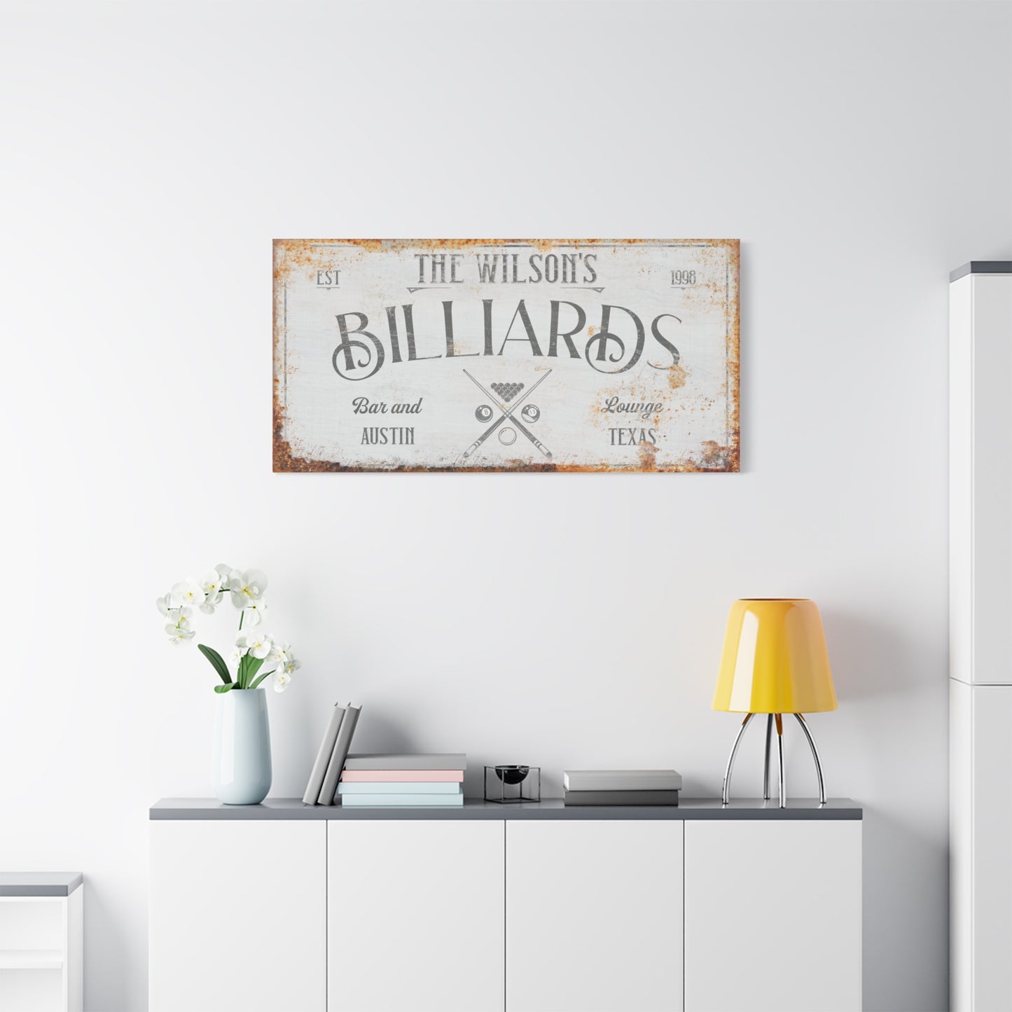 Personalized Billiards Sign - Pool Room Wall Art, Modern Farmhouse Decor, Vintage Billiards Sign, Custom Billiards Sign for Man Cave, Bar & Lounge, Room Decor, Unique Gift for Him