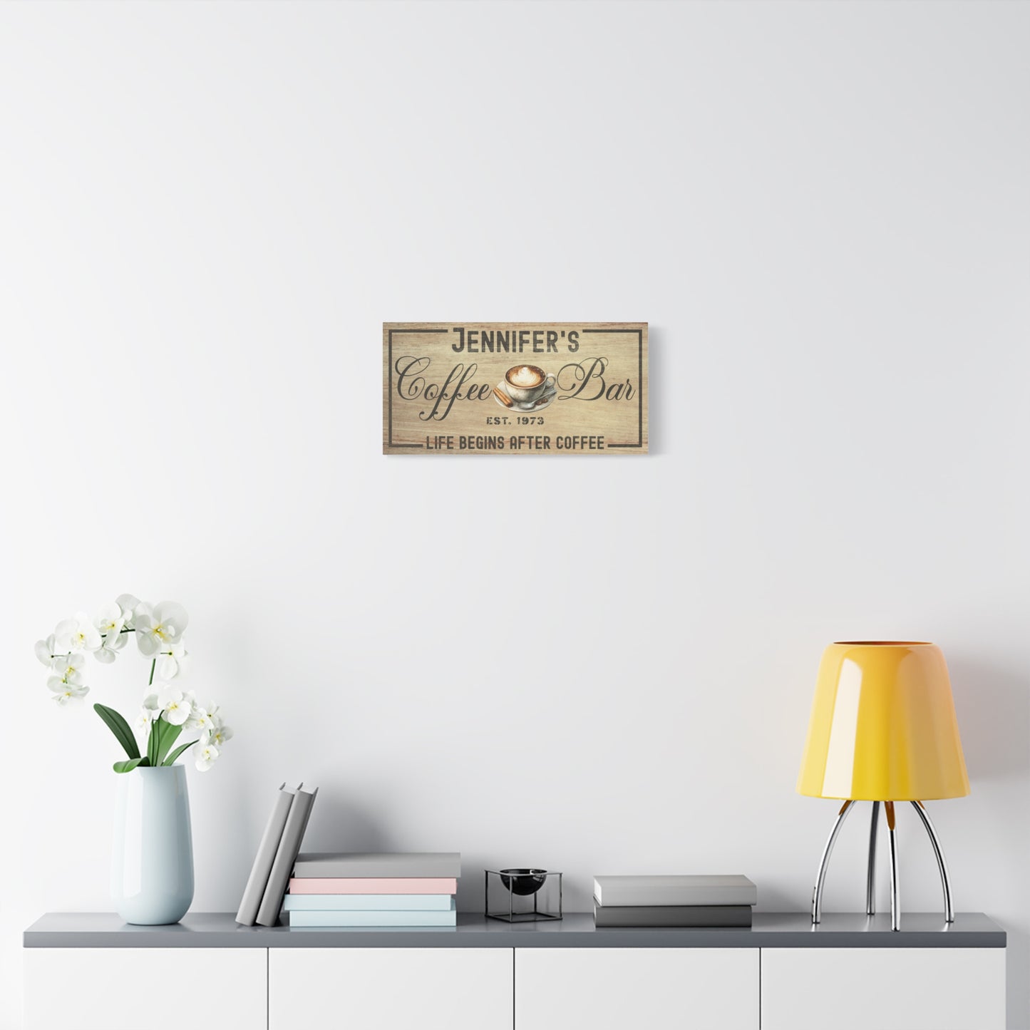 Personalized Coffee Bar Sign - Custom Rustic Coffee Station Wall Art, Family Name Kitchen Canvas