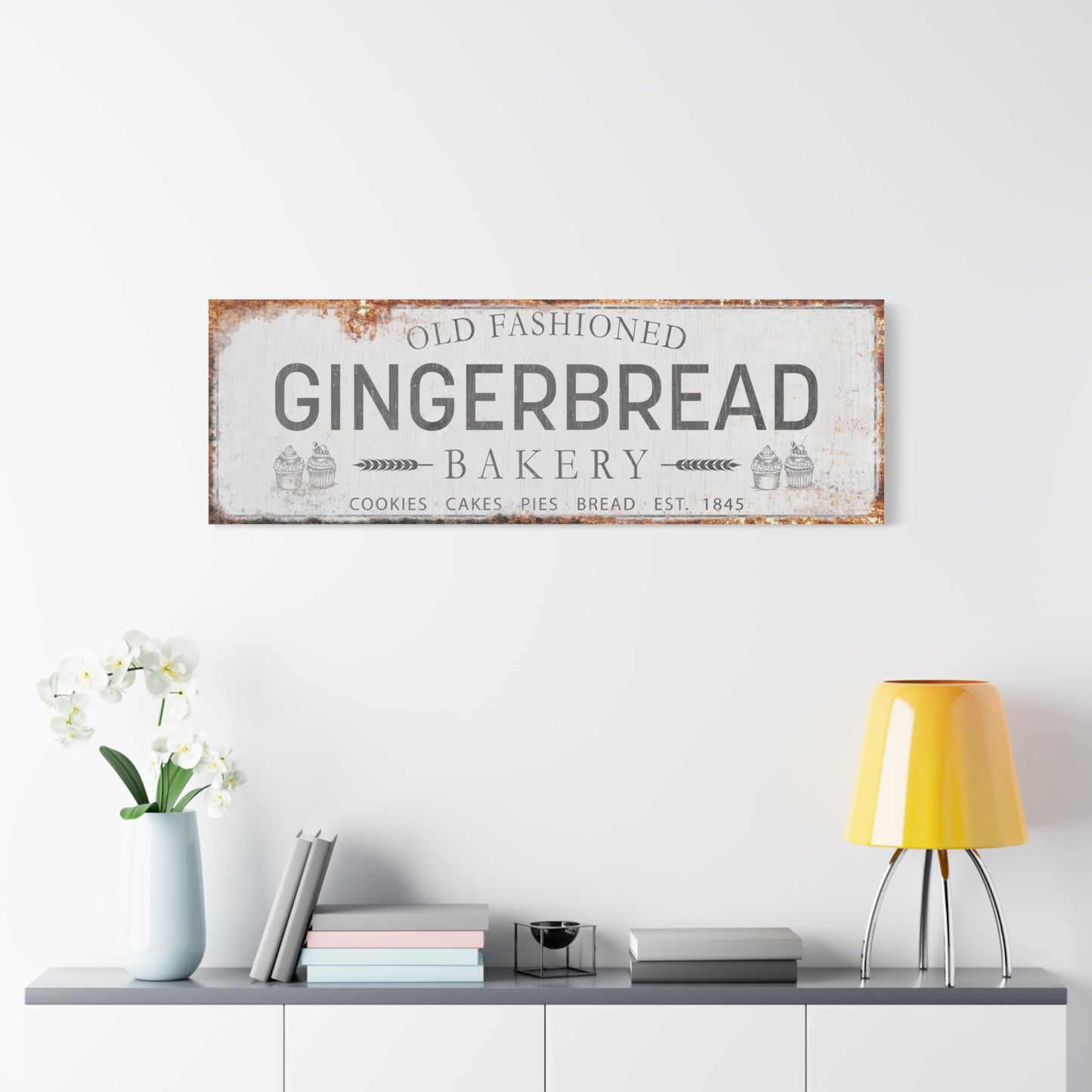 Custom Vintage Gingerbread Bakery Canvas Print | Personalized Old Fashioned Bakery Sign | Festive Wall Art & Holiday Decor | DIY Personalized Farmhouse Kitchen Bakery Sign