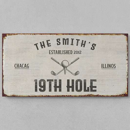 Personalized 19th Hole Signs - Custom Vintage Golf Wall Art, Golf Club Portrait, Golf Lover Gift, Man Cave Decor, Golf Gifts for Men, Husband, Dad, Boyfriend, Housewarming & Valentine’s Day Present
