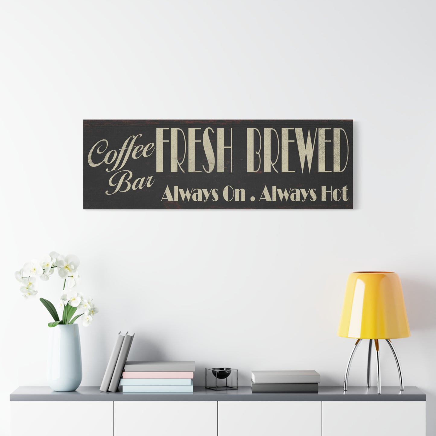 Custom Fresh Brewed Coffee Bar Sign - Personalized Rustic Vintage Style Coffee Wall Sign for Kitchen, Cafe, Office, or Home Bar