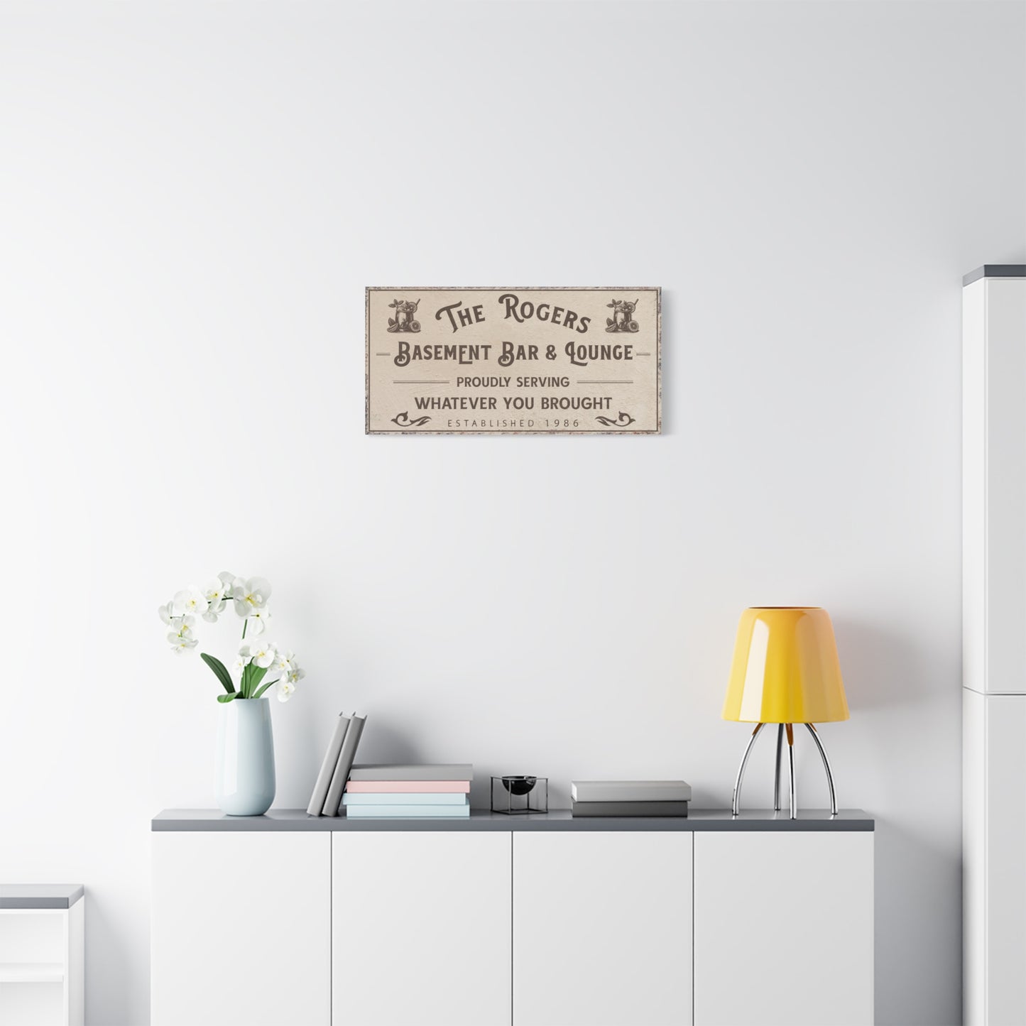 Personalized Basement Bar Sign, Custom Wood Bar and Lounge Decor, Canvas Bar Frame, Vintage Lower Level Pub Sign, Basement Bar Wall Art, Man Cave Decor, Unique Gift for Home Bar, Pub, Game Room, Media Theater Room