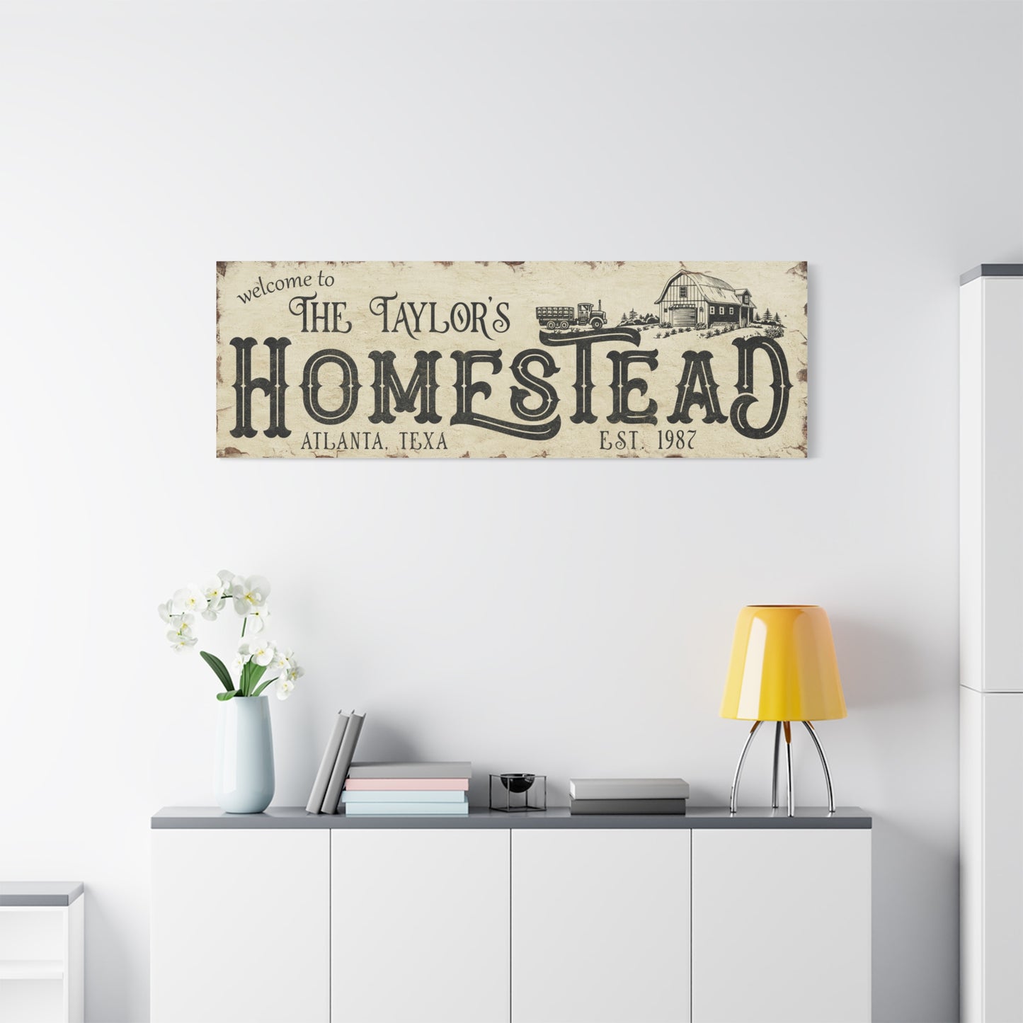 Custom Homestead Sign | Personalized Farmhouse Wall Art | Rustic Family Name Sign | Vintage Wooden Homestead Decor | Farmhouse Canvas with Established Date