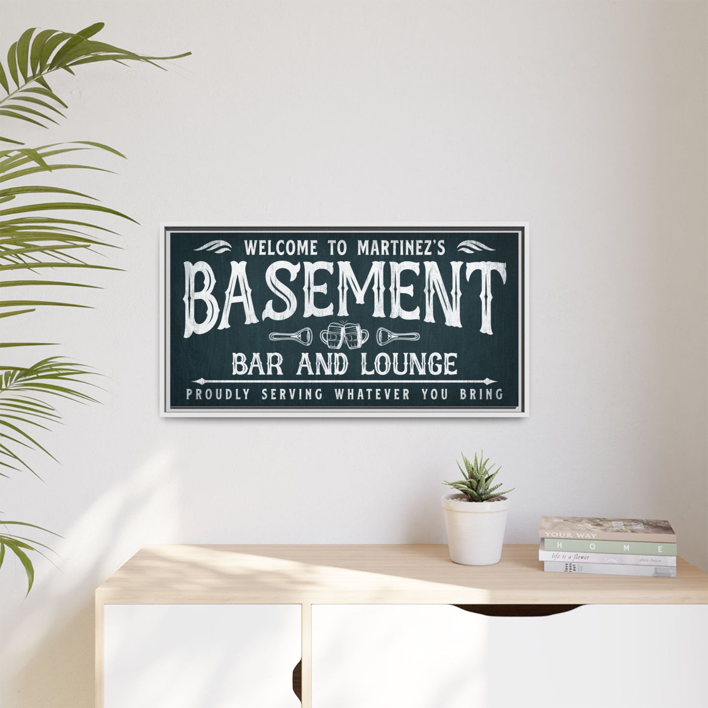 Personalized Basement Bar and Lounge Sign | Vintage Bar Sign | Home Pub & Man Cave Decor | Custom Hanging Bar Sign | Cocktail Menu & Wall Art