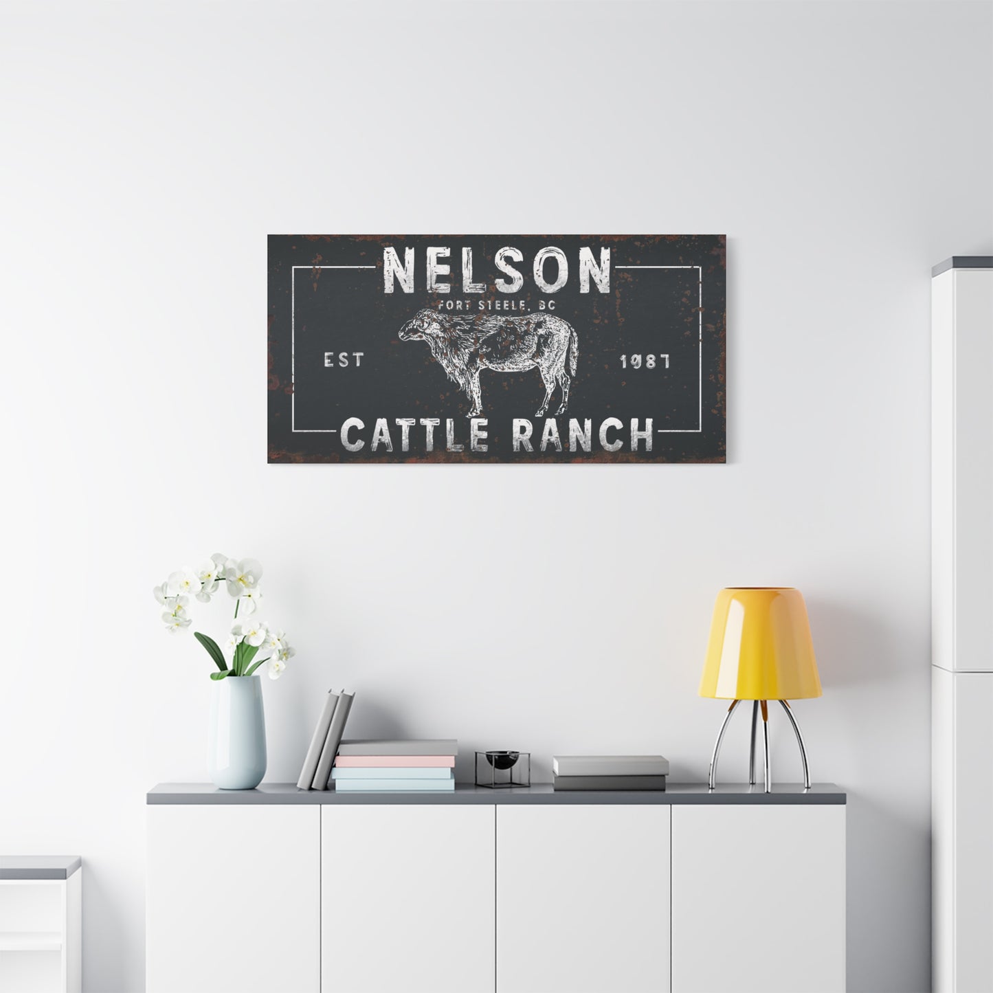 Personalized Farmhouse Signs - Custom Farmhouse Signs – Fluffy Highland Cattle Ranch Decor – Rustic Floral Watercolor Cow Print – Scottish Farm Animal Poster – Gift for Mum, Dad, Grandparents, or Housewarming