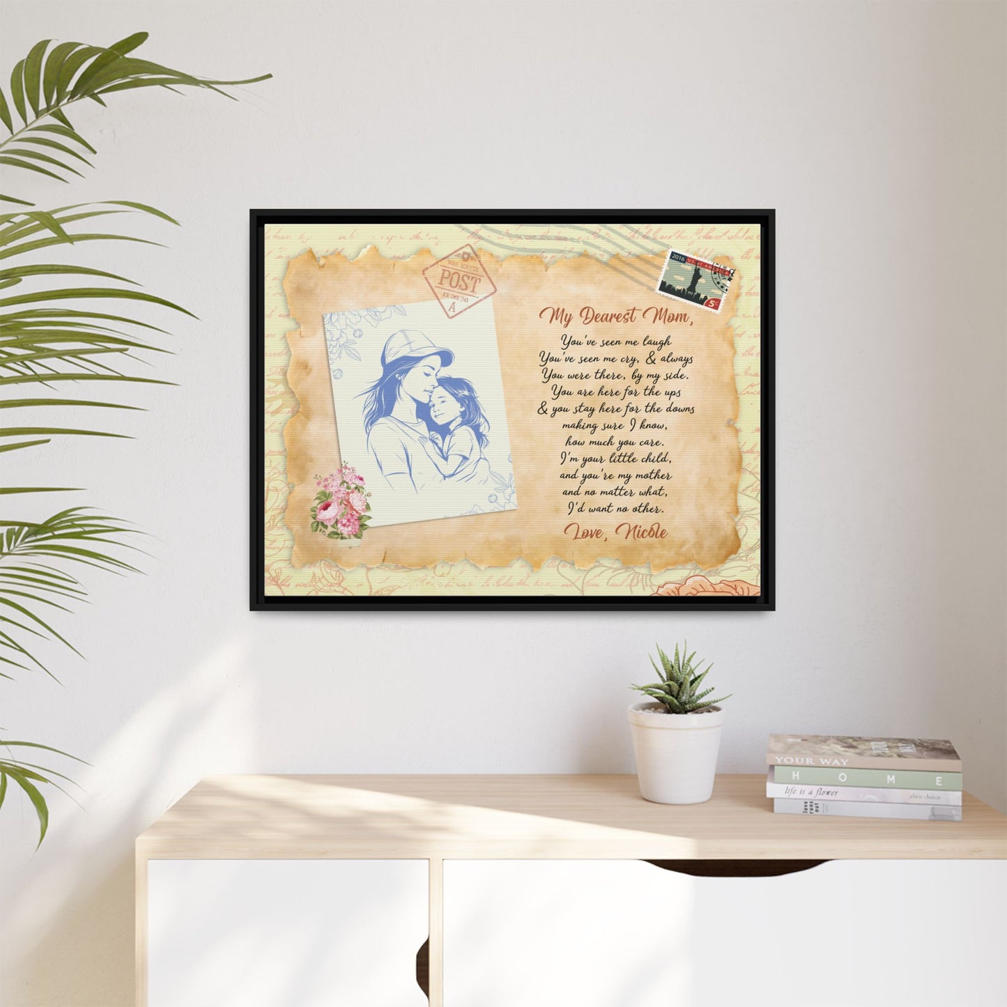 Personalized Mothers Day Sign - Custom Mothers Day Gift from Daughter or Son | Gift for Mom | Wooden Frame| Custom Canvas Poster for Mother's Day Celebration