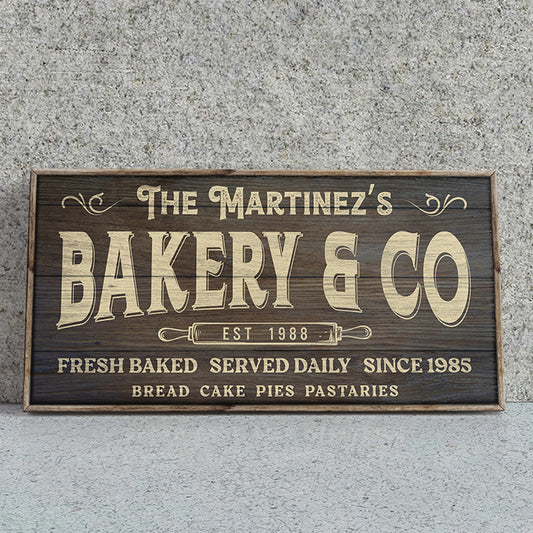 Personalized Baked Goods Sign - Fresh Daily Bakery Decor - Custom Kitchen Name Sign - Rustic Vintage Bake Shop Sign - Homemade Pies & Cakes Wall Decor - Premium Quality Bakery Sign