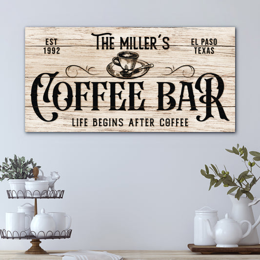 Custom Coffee Bar Sign – Personalized Family Name Coffee Shop Sign for Kitchen Wall Decor, Rustic Vintage Style Coffee Bar Decor, Cafe Wall Hanging, Coffee Lover Gift