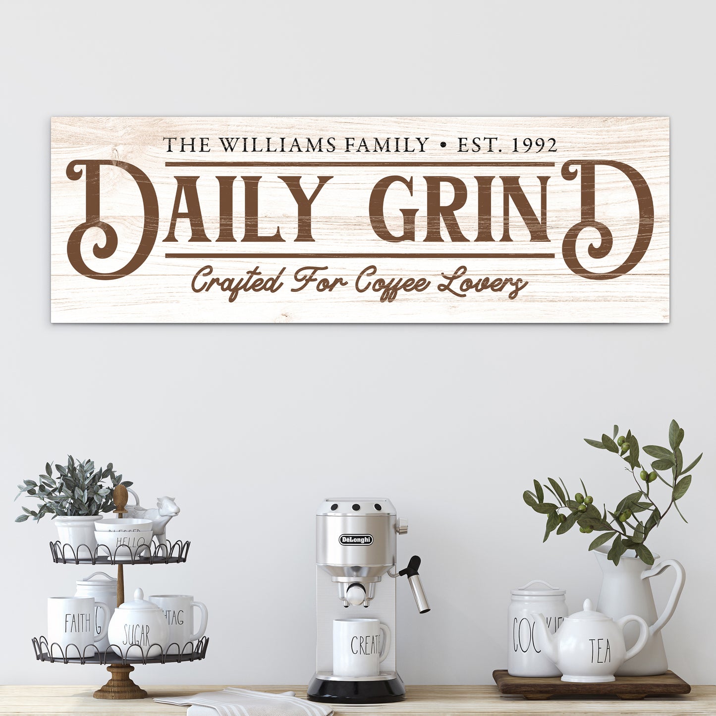 Custom Coffee Bar Sign - Personalized Daily Grind Coffee Bar Sign - Rustic Canvas for Coffee Lovers - Vintage-Inspired Coffee Station Décor