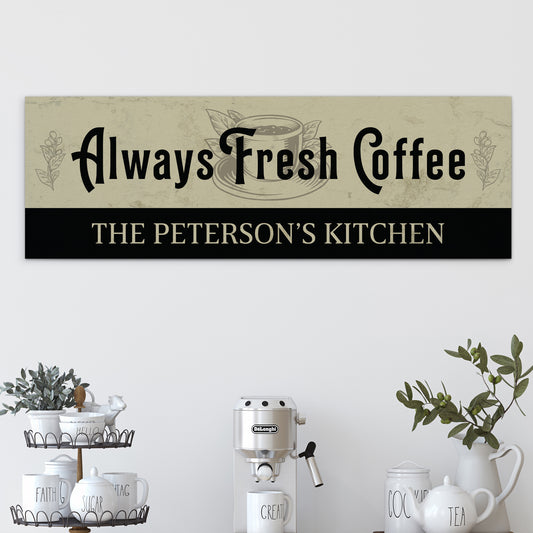 Personalized Rustic Coffee Sign for Kitchen Decor - Customizable Cafe Barista Shop Sign - Fresh Hot Coffee Bar, Coffee Shop, Restaurant & Home Bar Decoration