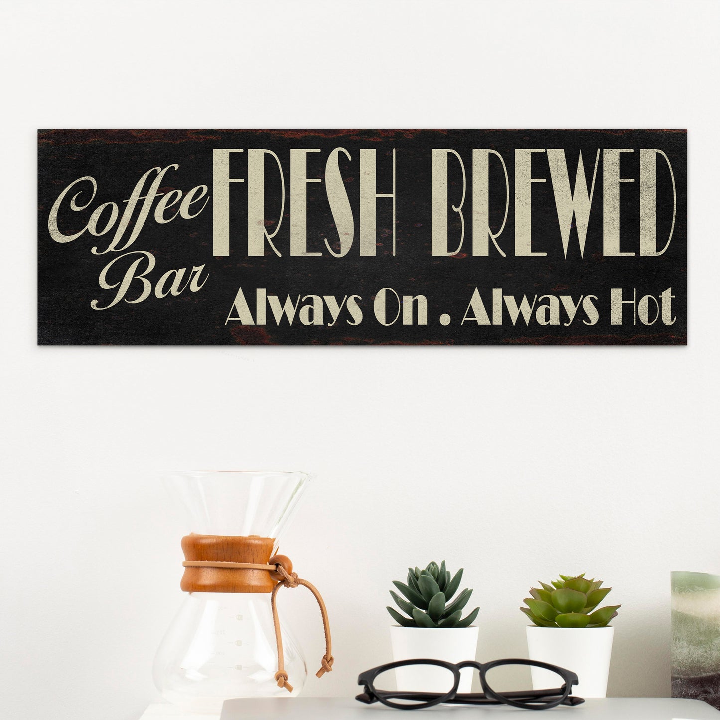 Custom Fresh Brewed Coffee Bar Sign - Personalized Rustic Vintage Style Coffee Wall Sign for Kitchen, Cafe, Office, or Home Bar