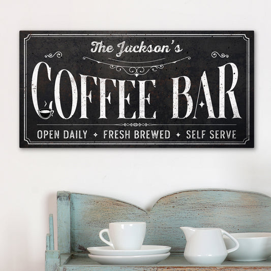 Custom Coffee Bar Sign - Personalized Rustic Vintage Coffee Shop Wall Art with Family Name | Modern Farmhouse Kitchen Coffee Station Decor | Espresso Cafe Sign for Home or Business
