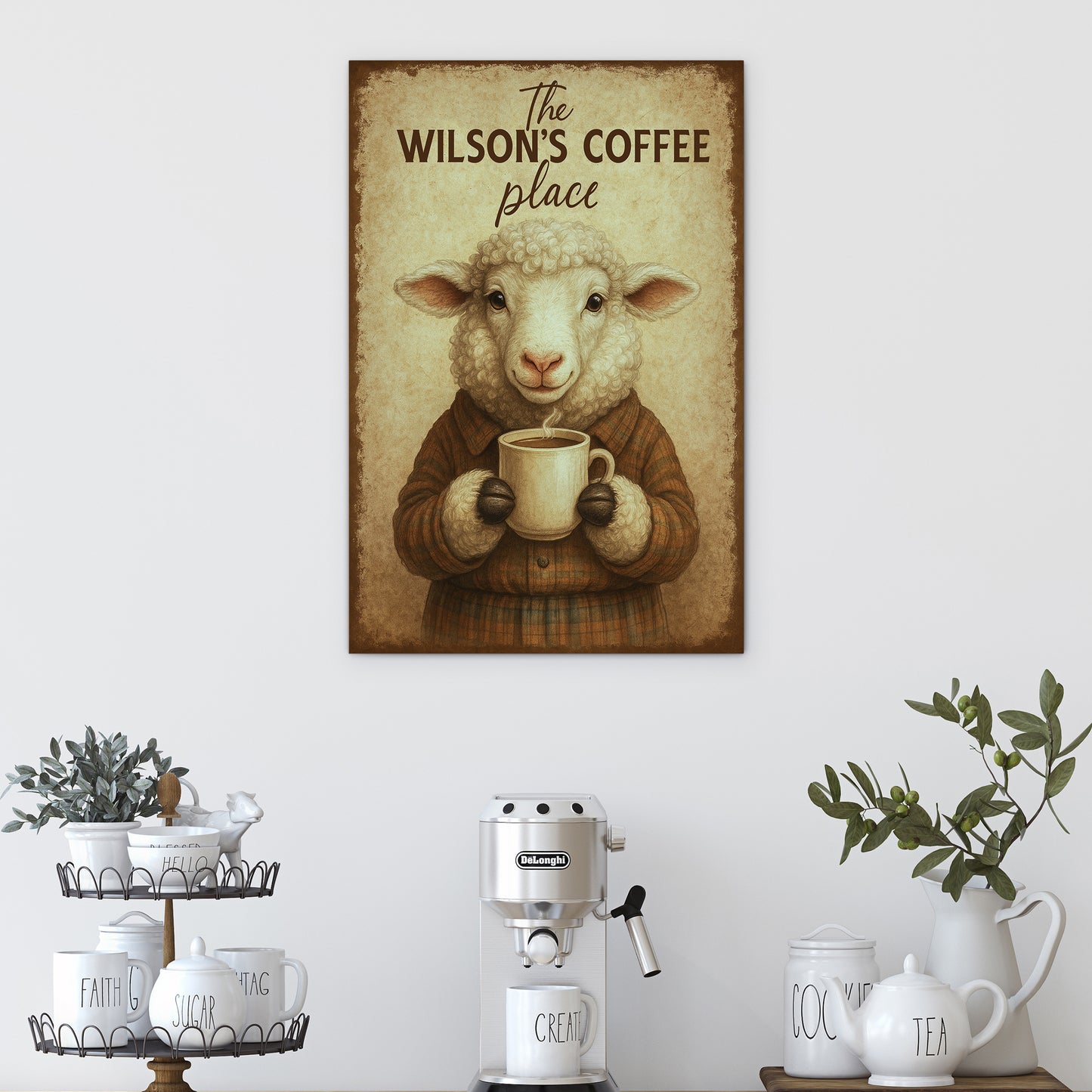 Custom Rustic Cow Coffee Bar Sign - Personalized Wall Art for Coffee Station - Fluffy Scottish Cow Coffee Bar Sign - Coffe Shop Sign Wall Art