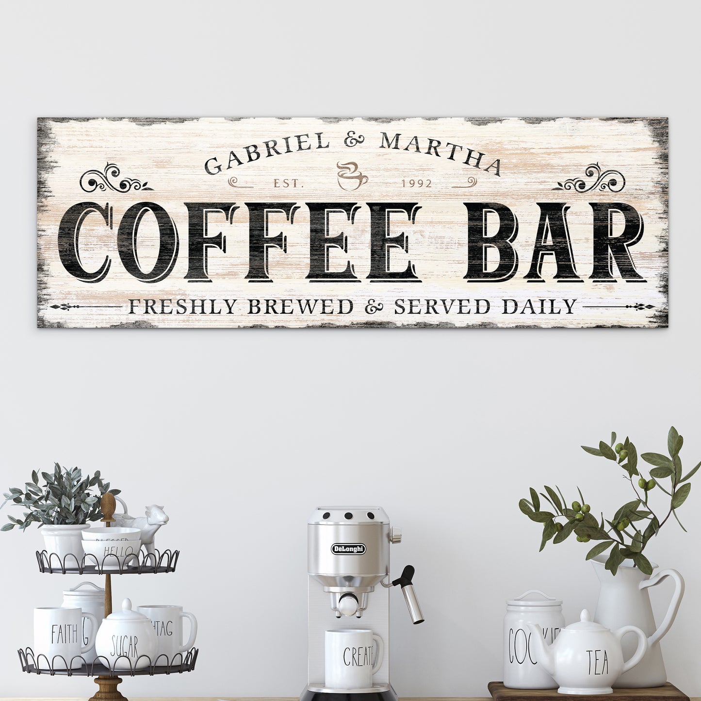 Personalized Coffee Bar Sign for Coffee Cart or Kitchen - Custom Coffee Canvas Wall Art - Modern Farmhouse Café Decor - Freshly Brewed Premium Coffee Sign