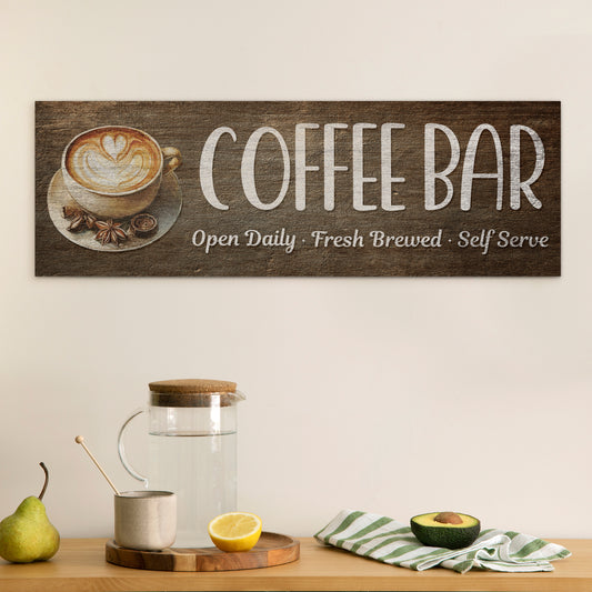 Personalized Coffee Bar Sign - Custom Fresh Brewed Wall Decor for Kitchen or Coffee Station - Rustic Coffee Sign - Lightweight Decorative Plaque for Coffee Bar