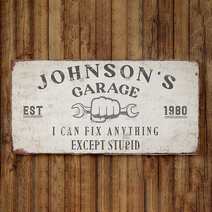 Personalized Garage Sign | Custom Family Name Garage Wall Art | Rustic Canvas Garage Decor | Vintage Man Cave Sign | Custom Workshop & Garage Wall Decor | Unique Gifts for Dad, Mechanics & Men