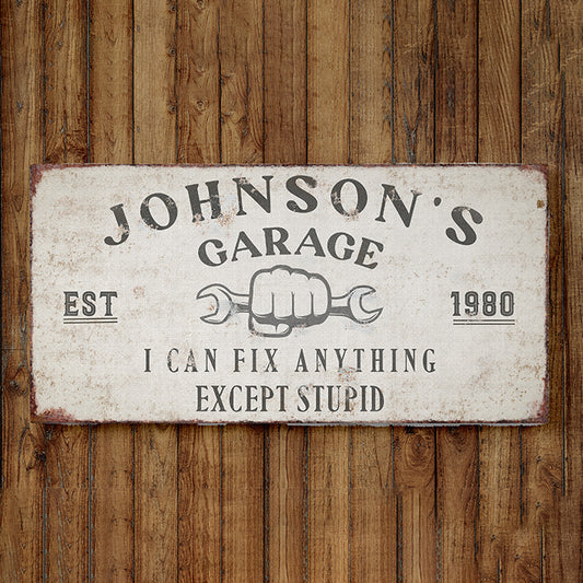 Personalized Garage Sign | Custom Family Name Garage Wall Art | Rustic Canvas Garage Decor | Vintage Man Cave Sign | Custom Workshop & Garage Wall Decor | Unique Gifts for Dad, Mechanics & Men