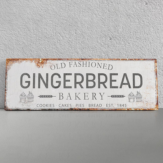 Custom Vintage Gingerbread Bakery Canvas Print | Personalized Old Fashioned Bakery Sign | Festive Wall Art & Holiday Decor | DIY Personalized Farmhouse Kitchen Bakery Sign