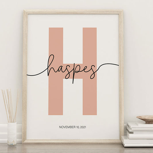 Personalized Monogrammed Wall Art - Initial Name Print, Custom Name Printable Nursery Wall Art, Baby Name Sign, Monogram Letter Print, Floral & Scalloped Birth Print for Baby Girl, Kids Room, Playroom