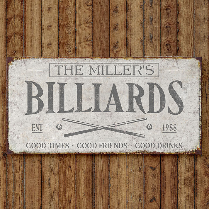 Personalized Billiards & Lounge Sign – Custom Pool Hall Decor, Man Cave & Game Room Wall Art, Bar and Lounge Sign, Basement & Garage Decor, Pool Table Room Name Sign, Vintage Gift for Him