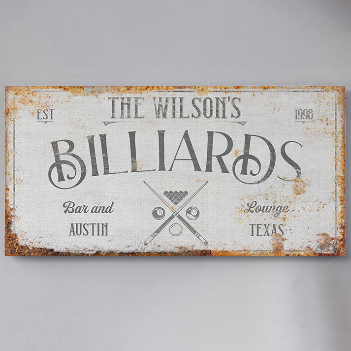 Personalized Billiards Sign - Pool Room Wall Art, Modern Farmhouse Decor, Vintage Billiards Sign, Custom Billiards Sign for Man Cave, Bar & Lounge, Room Decor, Unique Gift for Him