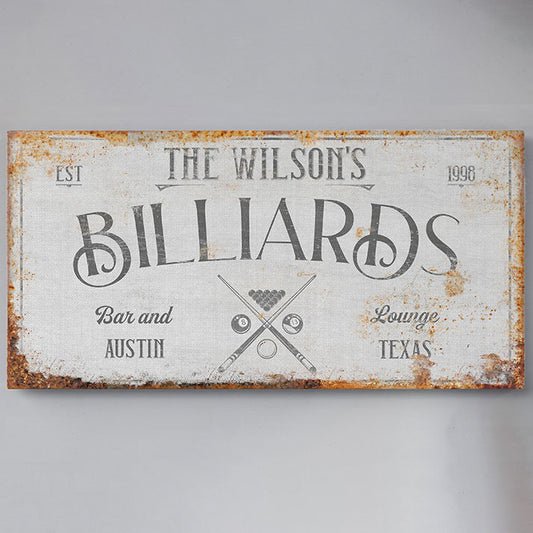 Personalized Billiards Sign - Pool Room Wall Art, Modern Farmhouse Decor, Vintage Billiards Sign, Custom Billiards Sign for Man Cave, Bar & Lounge, Room Decor, Unique Gift for Him