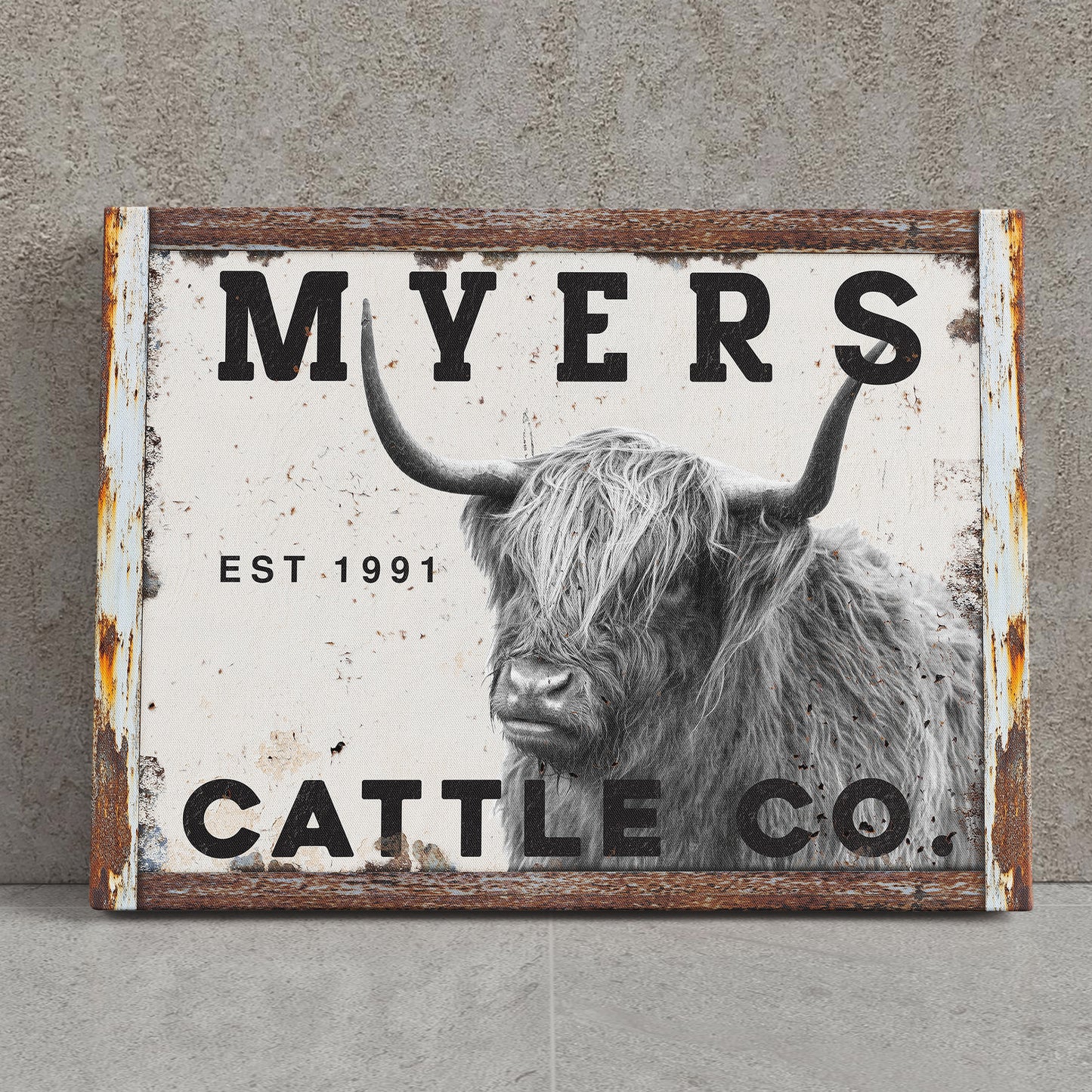 Personalized Farmhouse Signs - Custom Highland Cow Wall Art – Fluffy Highland Cattle Ranch Signs, Farmhouse Decor Prints, Floral Watercolor Cow Paintings, Rustic Living Room Canvas