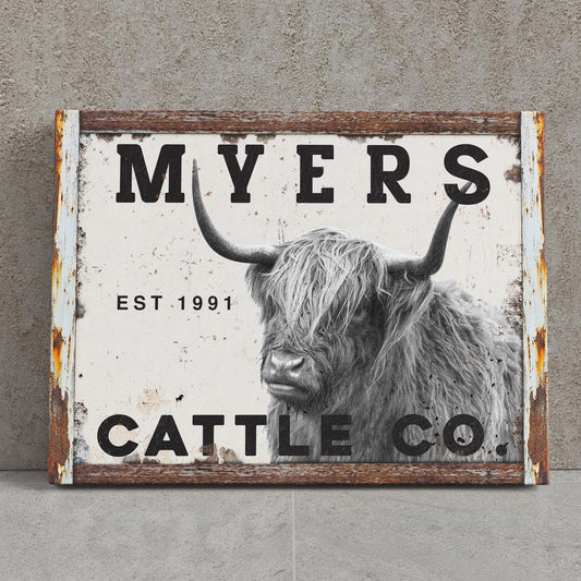 Personalized Farmhouse Signs - Custom Highland Cow Wall Art – Fluffy Highland Cattle Ranch Signs, Farmhouse Decor Prints, Floral Watercolor Cow Paintings, Rustic Living Room Canvas