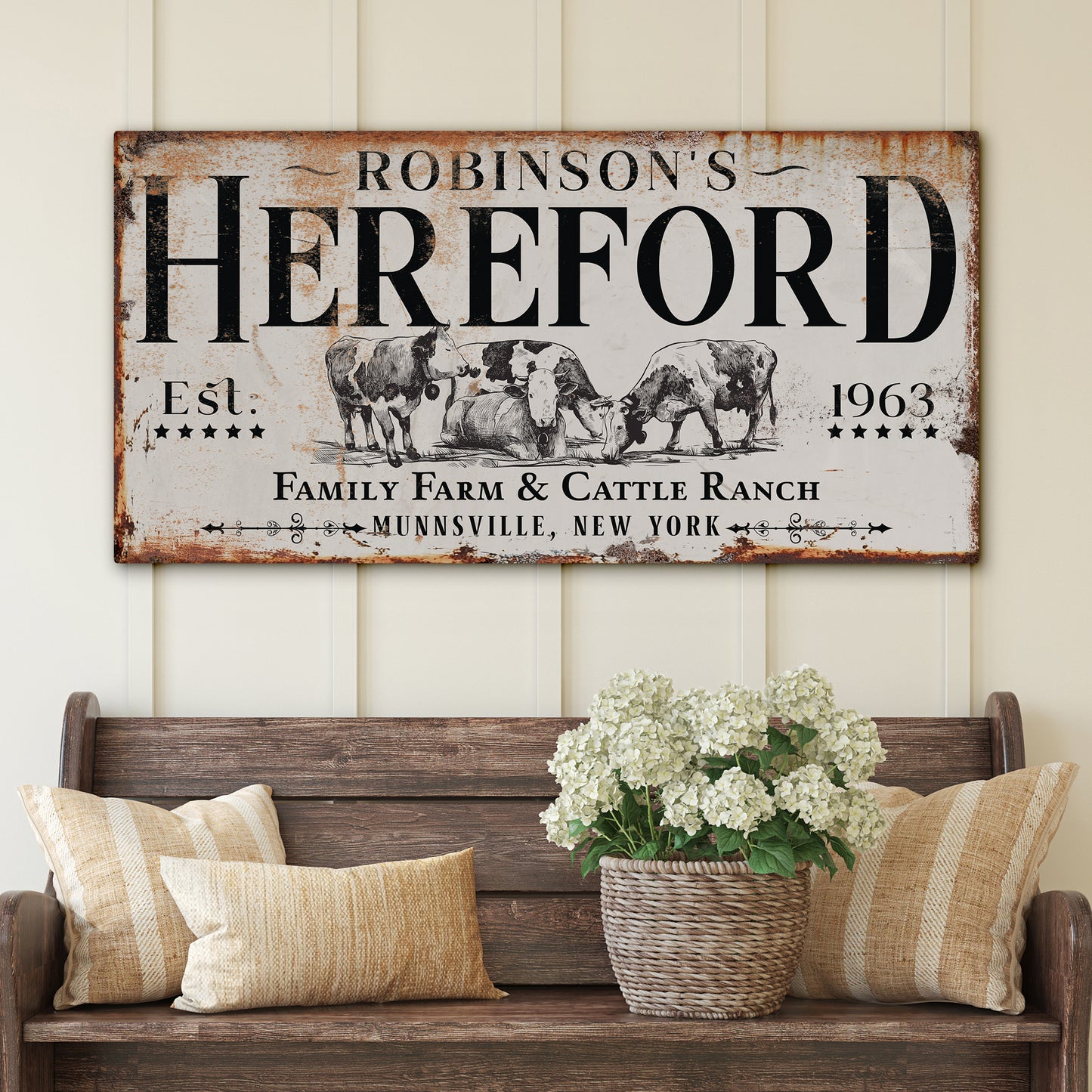 Personalized Farmhouse Sign | Custom Family Name Farm Sign with Established Date | Rustic Vintage Farmhouse Wall Decor for Kitchen, Entryway, or Yard | Country Farm Style