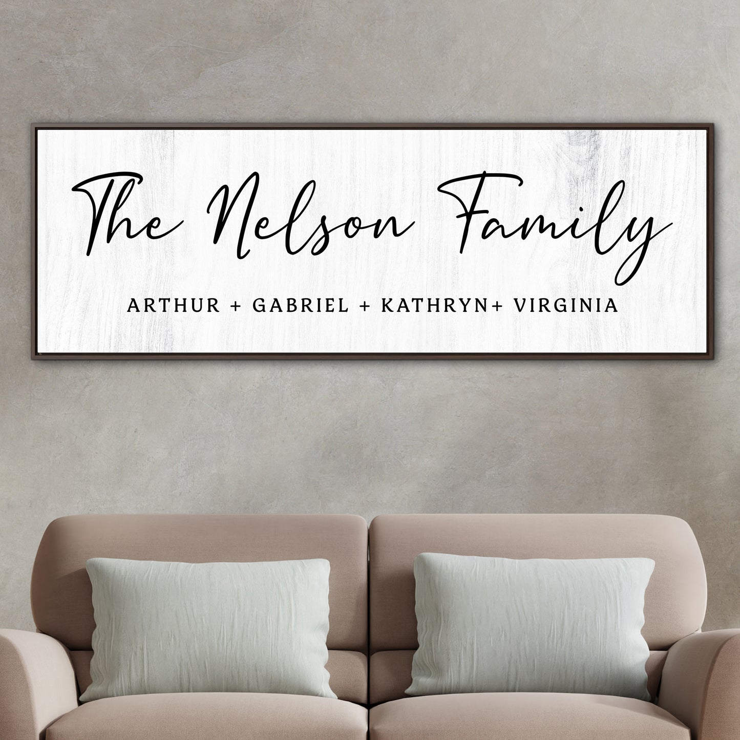 Custom Family Name Sign with Kids Names -Personalized Family Name Sign with Pinewood Frame - Last Name Wall Art for Anniversary or Wedding Gift