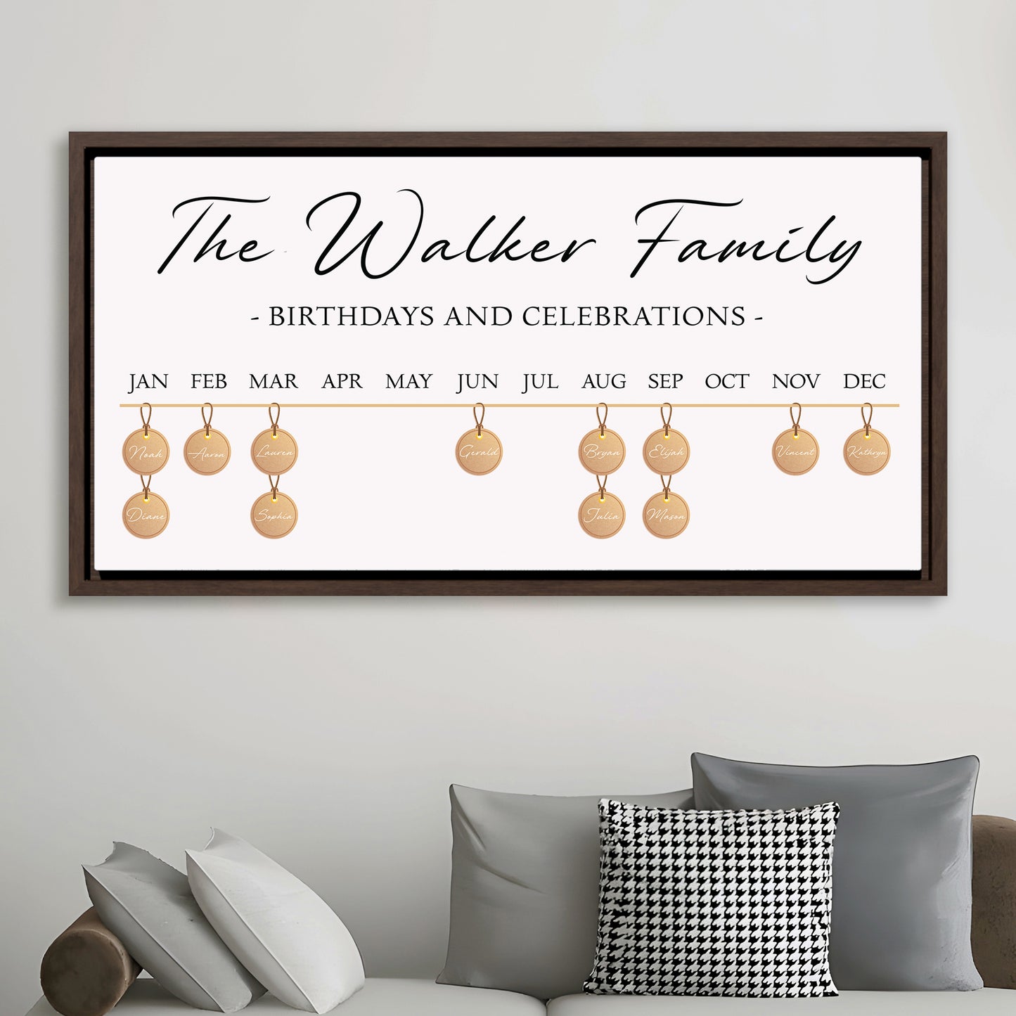 Personalized Family Name Sign with Kids Names | Custom Sign Boards for Family Birthdays and Celebrations | Kids Birthday Calendar Sign