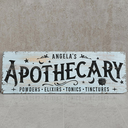 Custom Vintage Halloween Apothecary Sign – Personalized Witchy Wall Art with Charms, Potions & Spells – Rustic Farmhouse Decor for Apothecary Cabinet, Gothic Home, Wiccan Gift, Halloween Labels & Witch Decor