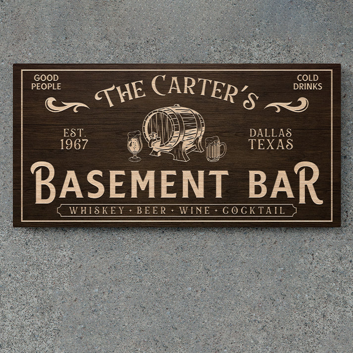 Personalized Basement Bar Sign, Custom Wood Bar Sign for Home Bar, Man Cave, Pub, Family Name Sign, Rustic Wall Decor, Wedding and Anniversary Gift, Custom Wood Sign for Pub and Bar Decor
