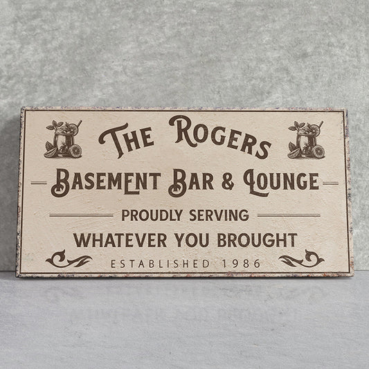 Personalized Basement Bar Sign, Custom Wood Bar and Lounge Decor, Canvas Bar Frame, Vintage Lower Level Pub Sign, Basement Bar Wall Art, Man Cave Decor, Unique Gift for Home Bar, Pub, Game Room, Media Theater Room
