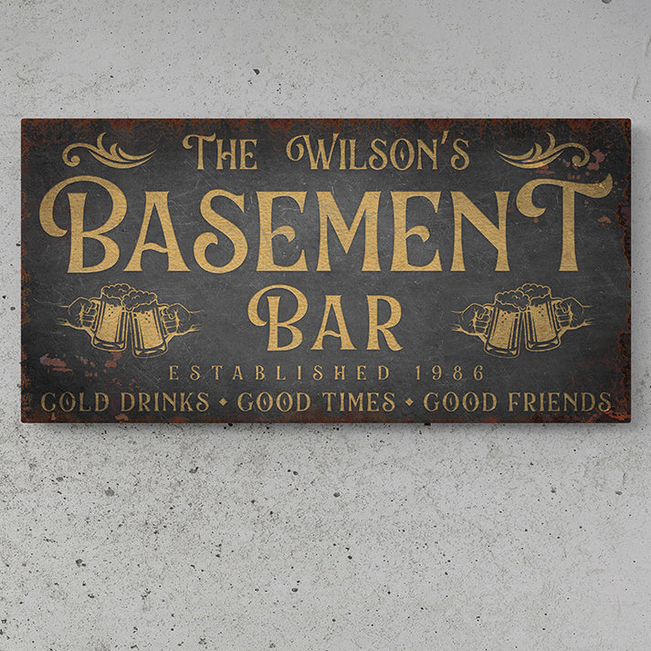 Personalized Family Basement Bar Sign | Custom Wood Pub Signs for Man Cave, Basement Bar, Wine Cellar, and Game Rooms | Rustic Bar Decor, Groomsmen Gifts, Housewarming, and Custom Family Name Signs