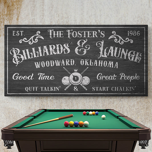 Personalized Billiards Sign - Custom Basement Bar & Lounge Wall Art | Rustic Vintage Pool Hall Table Decor | Man Cave, Game Room, Father's Day Gift