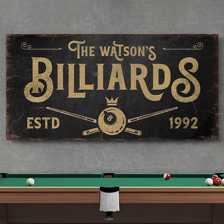 Personalized Billiards Sign - Custom Billiards Lounge & Darts Sign for Man Cave, Game Room, Bar, Pub, or Basement - Vintage Wall Decor & Rustic Gift for Him, Father's Day, or Club House