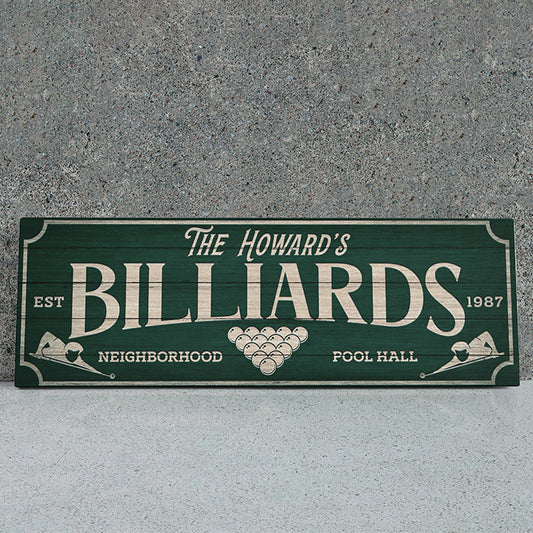 Custom Billiards Pool Hall Sign - Personalized Pool Room Decor, Vintage Style Man Cave Wall Hanging, Bar Sign, Game Room & Snooker Art, Father's Day Gift, Sign for Basement & Pub