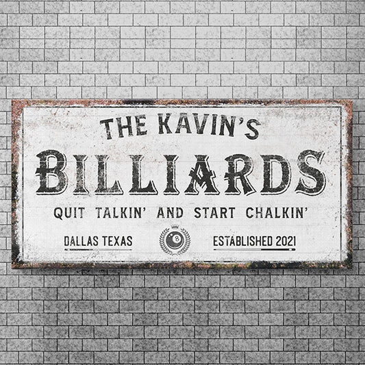 Personalized Billiards Sign - Tailored Canvases Billiards Decor, Room Accessories, Personalized Pool Hall Wall Art, Canvas Decoration for Men, Him, Boys for Bar, Outdoor, Patio