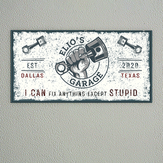 Personalized Vintage Garage Sign – Custom Name Plaque for Dad’s Man Cave, Classic Car Decor, Mechanic Workshop, Motorcycle Wall Art, 1950s Retro Garage, Father’s Day Gift