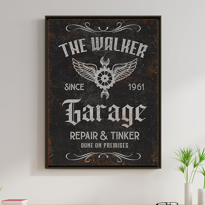 Custom Garage Sign - Personalized Gift for Dad or Grandpa, Large Canvas Wall Art, Rustic Workshop & Mechanic Sign, Custom Motorcycle Sign, Perfect Gift for Him, Father’s Day, Mancave, and Personalized Wall Decor